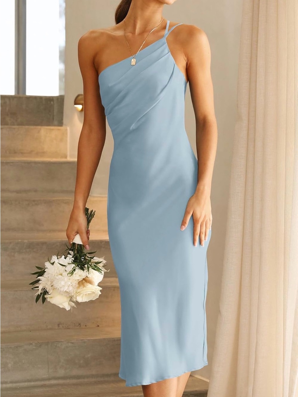 Cowl-Neck Midi Slip Dress in light blue (lighter than pictured)